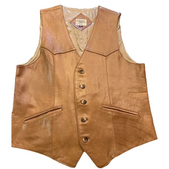 Texas Boot Clothing Vintage Leather Vest Mens Size 40 Tan Cowboy Western Ranch - Picture 1 of 14